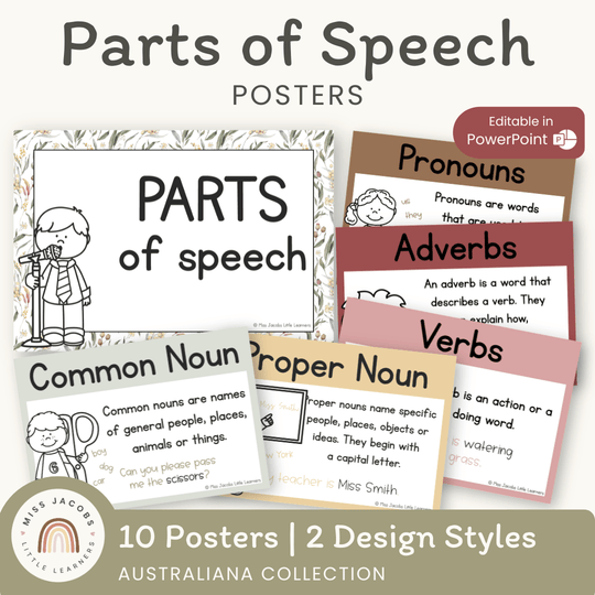 Parts of Speech Posters - Australiana Classroom Decor
