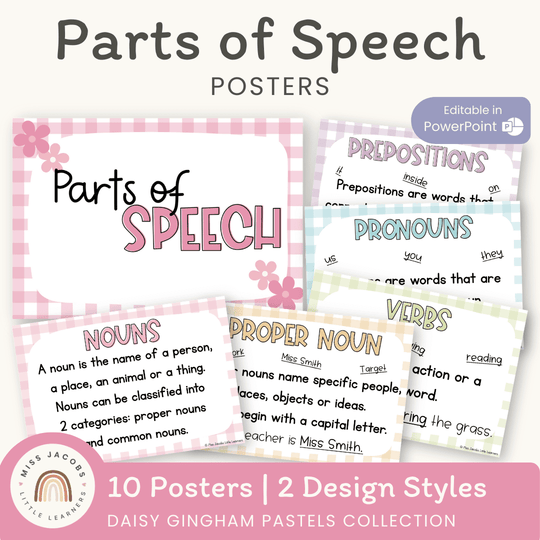 Parts of Speech Posters - Daisy Gingham Pastels English Decor