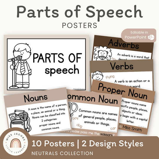 Parts of Speech Posters | Ombre Neutral English Classroom Decor