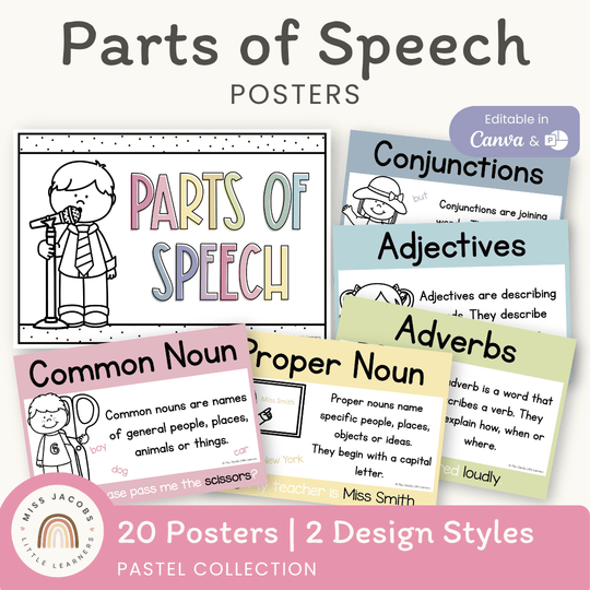 Parts of Speech Posters - Pastel Theme