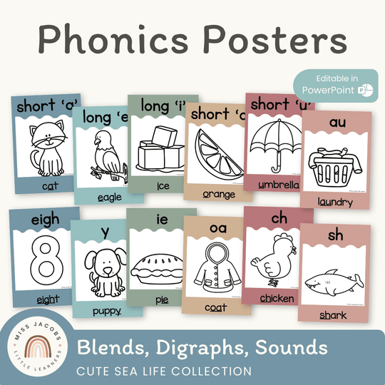 Phonics Posters - Cute Sea Life Classroom Decor