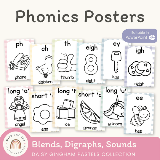 Phonics Posters - Daisy Gingham Pastels Theme