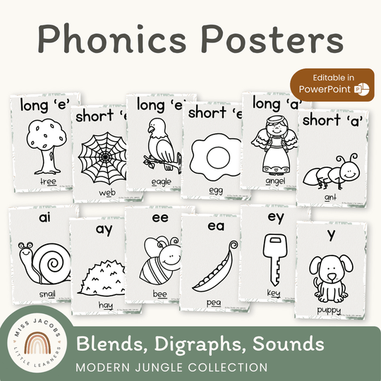 Phonics Posters - Modern Jungle Classroom Decor