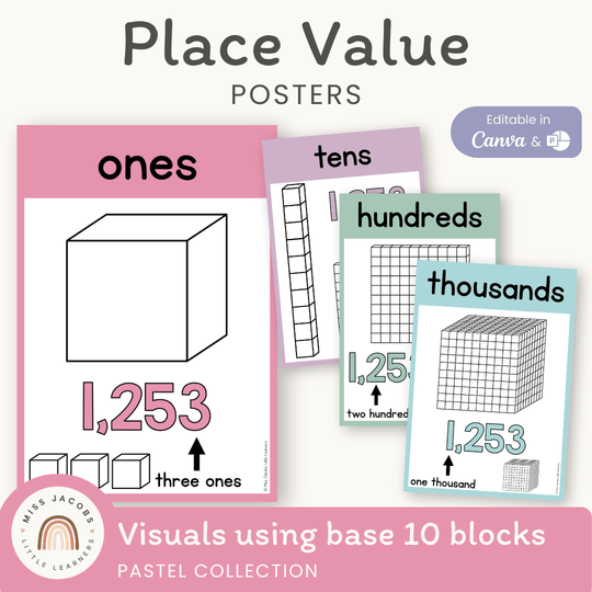 Place Value Posters - Base 10 Blocks - Pastel Theme