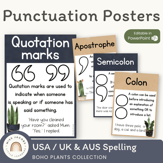 Punctuation Posters - Boho Plants Classroom Decor