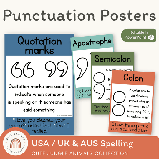 Punctuation Posters - Cute Jungle Animals Theme