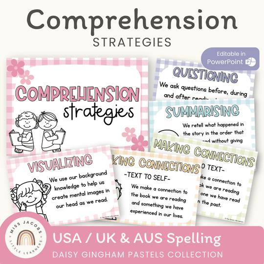 Reading Comprehension Strategies Posters - Daisy Gingham Pastels