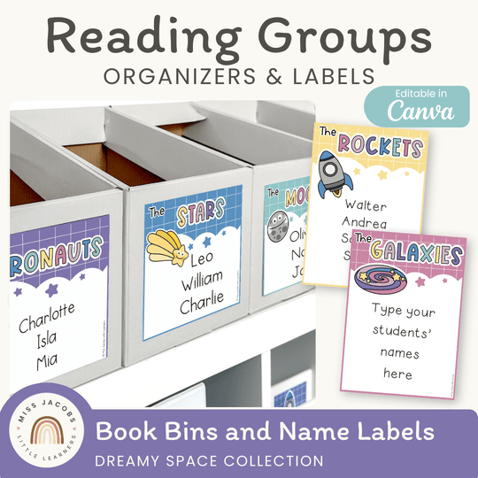 Reading Group Organizers & Labels - Dreamy Space Classroom Decor