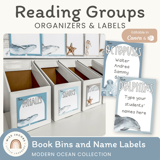 Reading Group Organizers & Labels - Modern Ocean Classroom Decor