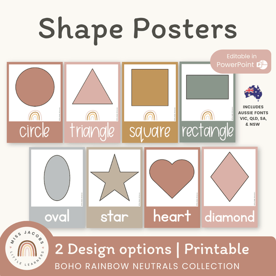 Shape Posters - Boho Rainbow Neutrals Classroom Decor