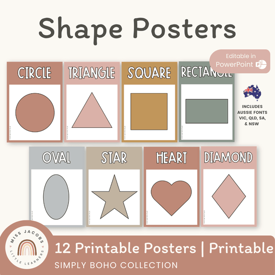 Shape Posters | Modern Simple Boho Classroom Decor | Editable
