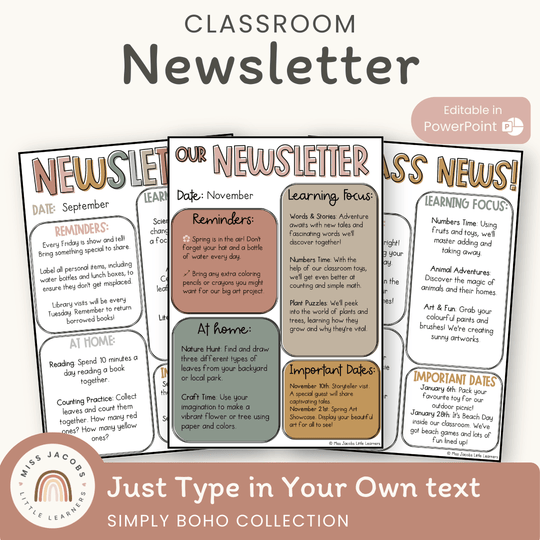 Simple Boho Classroom Newsletter Templates