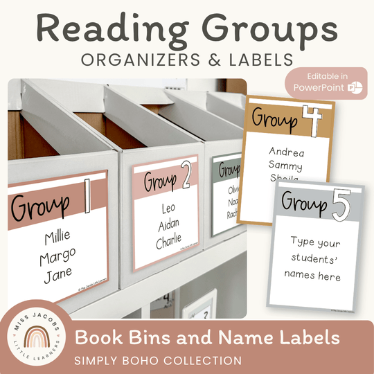 Simple Boho Reading Groups Organizers | Editable Neutral Guided Reading Posters and Labels
