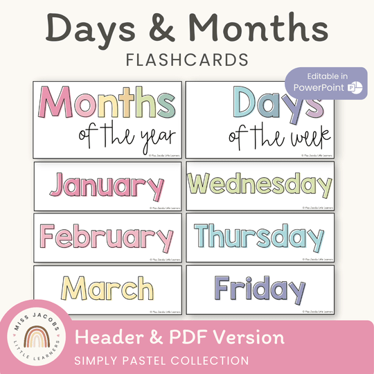 Simple Pastels Days and Months Flashcards