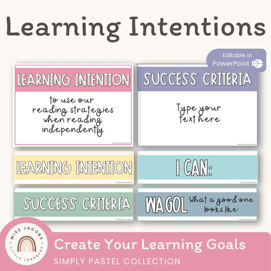 Simple Pastels Learning Intentions & Success Criteria Posters