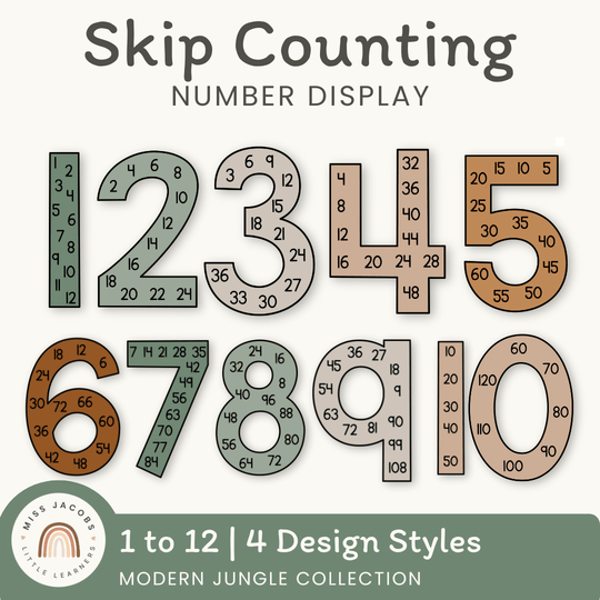 Skip Counting Large Number Display - Modern Jungle Earthy Decor