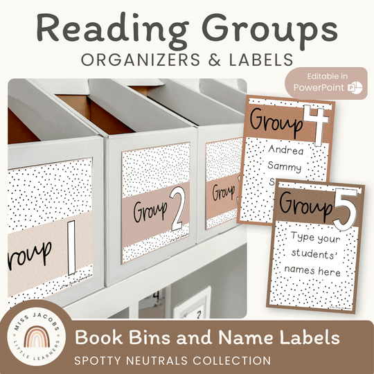 Spotty Neutrals Reading Groups Organizers | Ombre Neutrals Guided Reading Labels