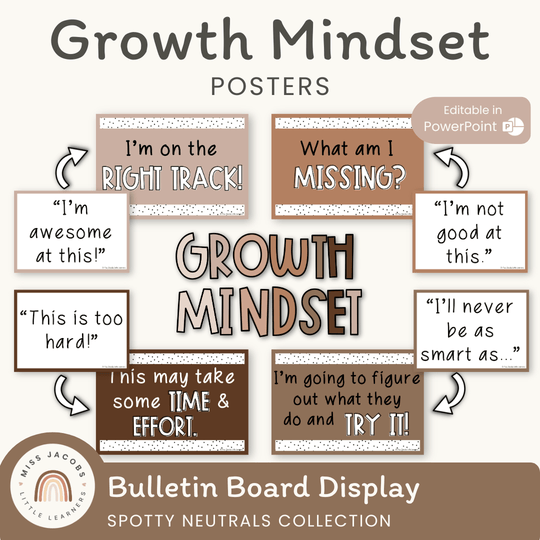 Spotty Neutrals Themed Growth Mindset Posters | Neutral Ombre Color Palette | Editable
