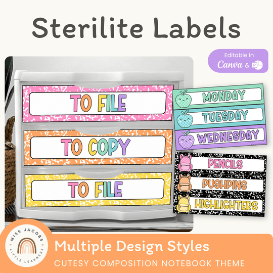 Sterilite Drawer Labels - Cutesy Composition Notebook Decor