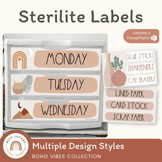 Sterilite Labels | Editable 3 Drawer Labels | Boho Vibes Desert Neutrals
