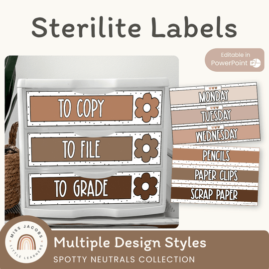 Sterilite Labels | Editable 3 Drawer Labels | Spotty Neutrals