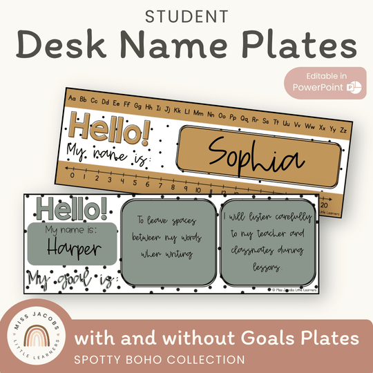 Student Desk Name Plate & Goals Mat - Spotty Boho Decor