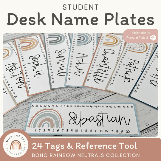 Student Desk Name Plates - Boho Rainbow Neutrals Decor