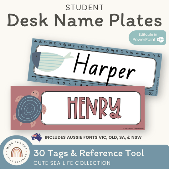 Student Desk Name Plates - Cute Sea Life