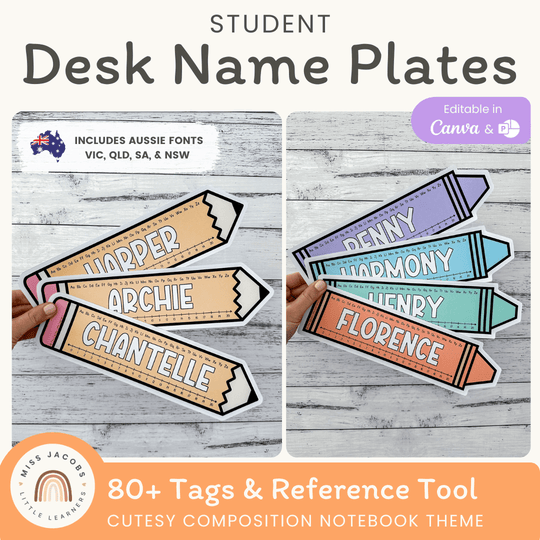 Student Desk Name Plates - Cutesy Composition Notebook Decor