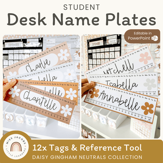Student Desk Name Plates - Daisy Gingham Neutrals