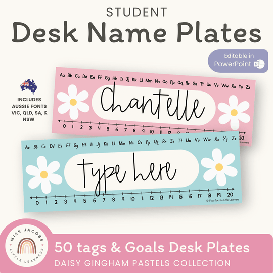 Student Desk Name Plates - Daisy Gingham Pastels Decor