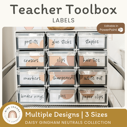 Teacher Toolbox Labels - Daisy Gingham Neutrals Decor