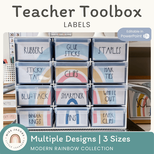 Teacher Toolbox Labels - Modern Rainbow Classroom Decor