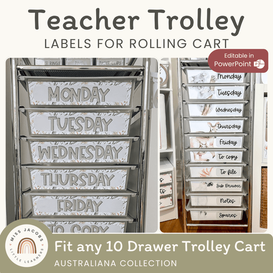 Teacher Trolley Labels for Rolling Cart - Australiana Decor
