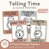Telling Time and Clock Posters - Boho Neutrals Classroom Theme - Miss Jacobs Little Learners