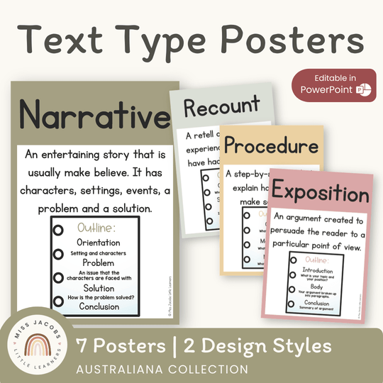 Text Type Posters - Australiana Classroom Decor