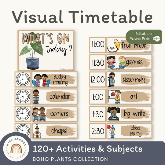 Visual Timetable Daily Schedule - Boho Plants Classroom Decor