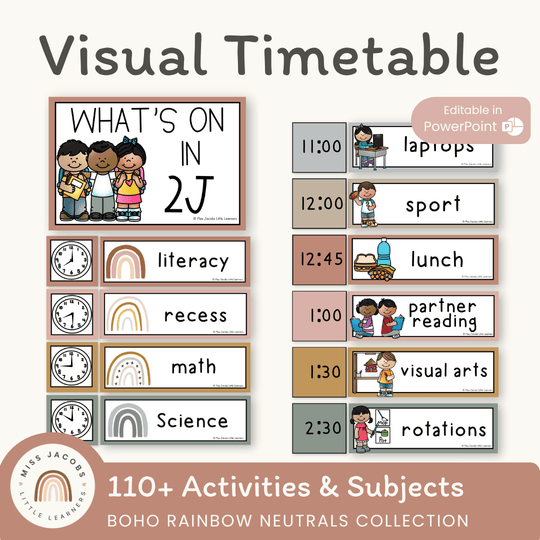 Visual Timetable Daily Schedule - Boho Rainbow Classroom Decor