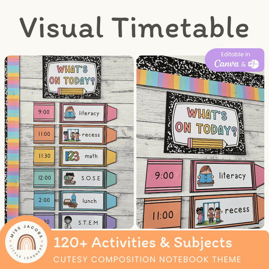 Visual Timetable Daily Schedule - Cutesy Composition Notebook Decor