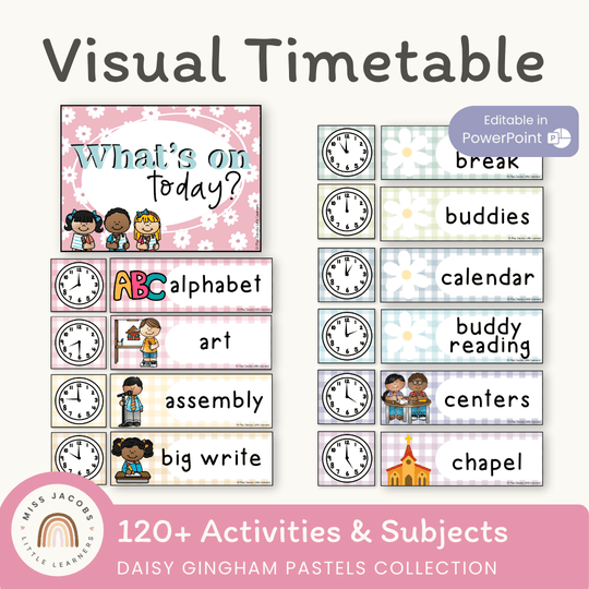 Visual Timetable Daily Schedule - Daisy Gingham Pastels Decor