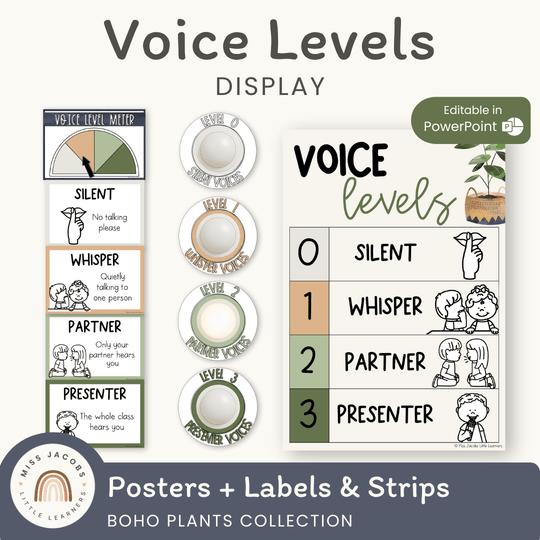 Voice Levels Chart - Boho Plants Classroom Decor
