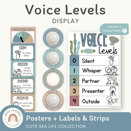 Voice Levels Chart - Cute Sea Life Classroom Decor