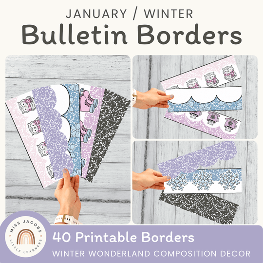 Winter Bulletin Board Borders - Composition Notebook Classroom Decor