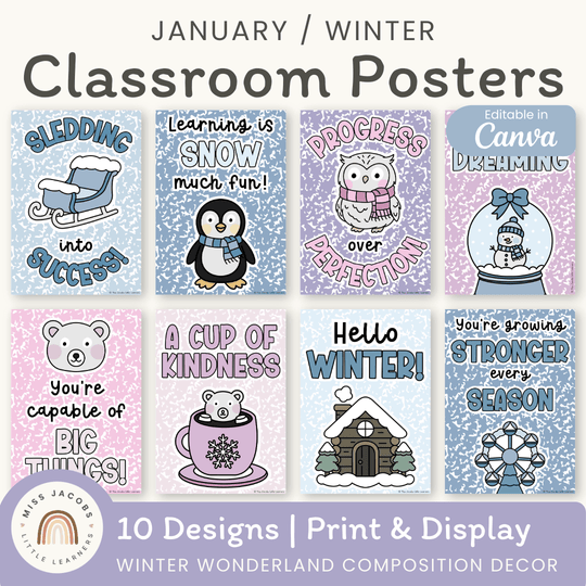 Winter Classroom Posters - Composition Notebook Classroom Decor