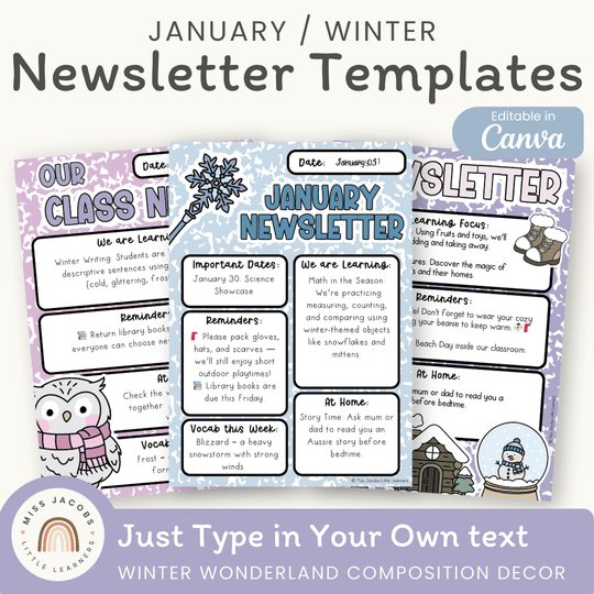 Winter Newsletters Templates - Composition Notebook Classroom Decor