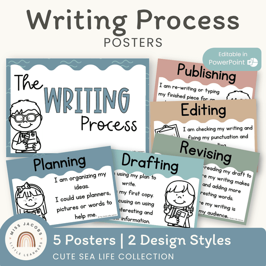 Writing Process Posters - Cute Sea Life Classroom Decor