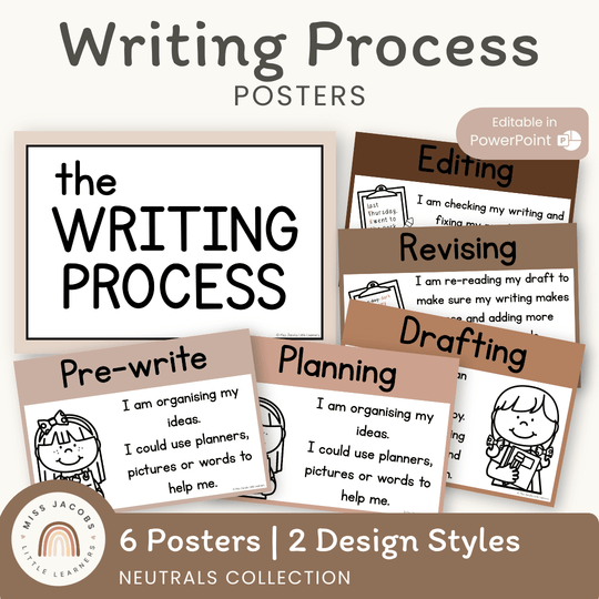 Writing Process Posters | Ombre Neutral English Classroom Decor