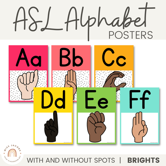 ASL Alphabet Posters - American Sign Language - Bright Theme