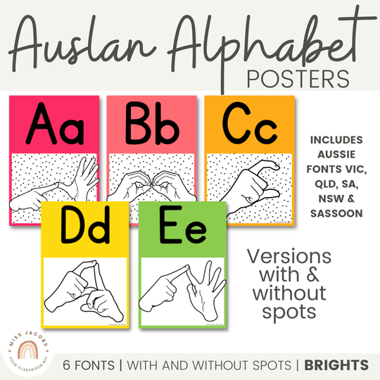 Auslan Alphabet Posters - Australian Sign Language - Bright Theme