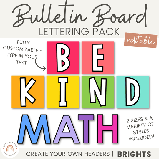 Brights Bulletin Board Lettering Pack | Editable | Neon Rainbow Brights Decor